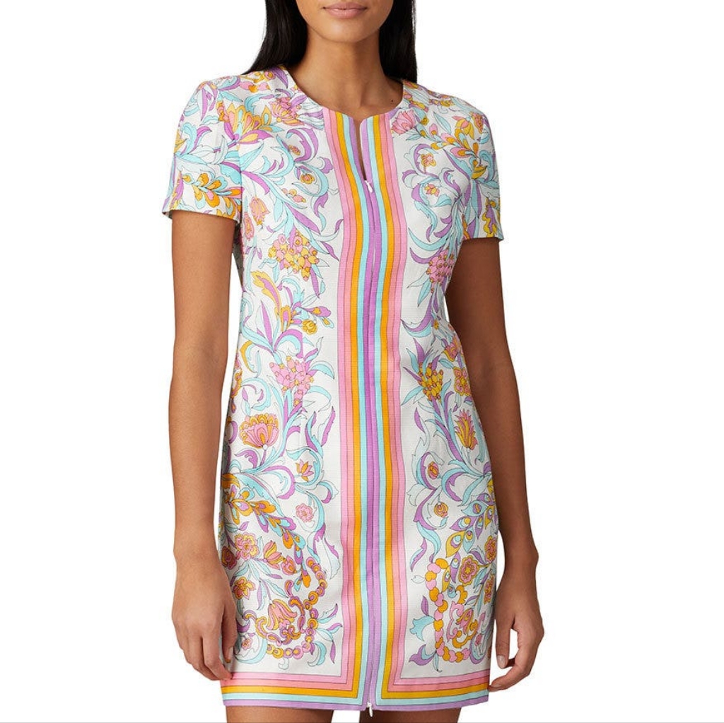 Nwot Trina Turk Arboretum Dress Mod 60s Shift Groovy Pastel Floral Hippie Boho